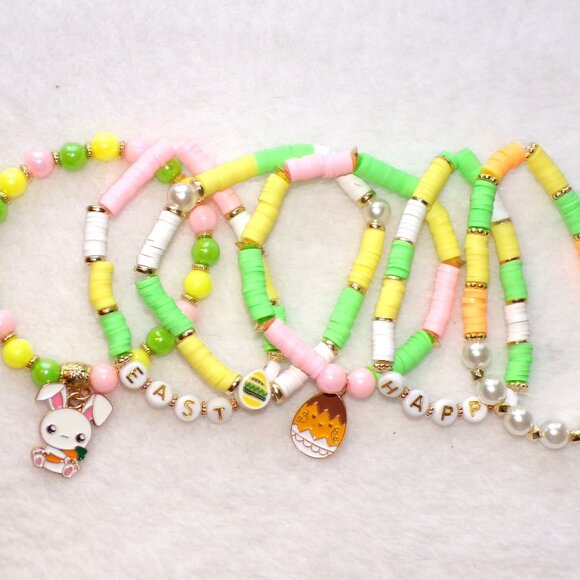 Easter Stretch Bracelet 6PC Set Rabbit Egg Charms - Picture 3 of 3